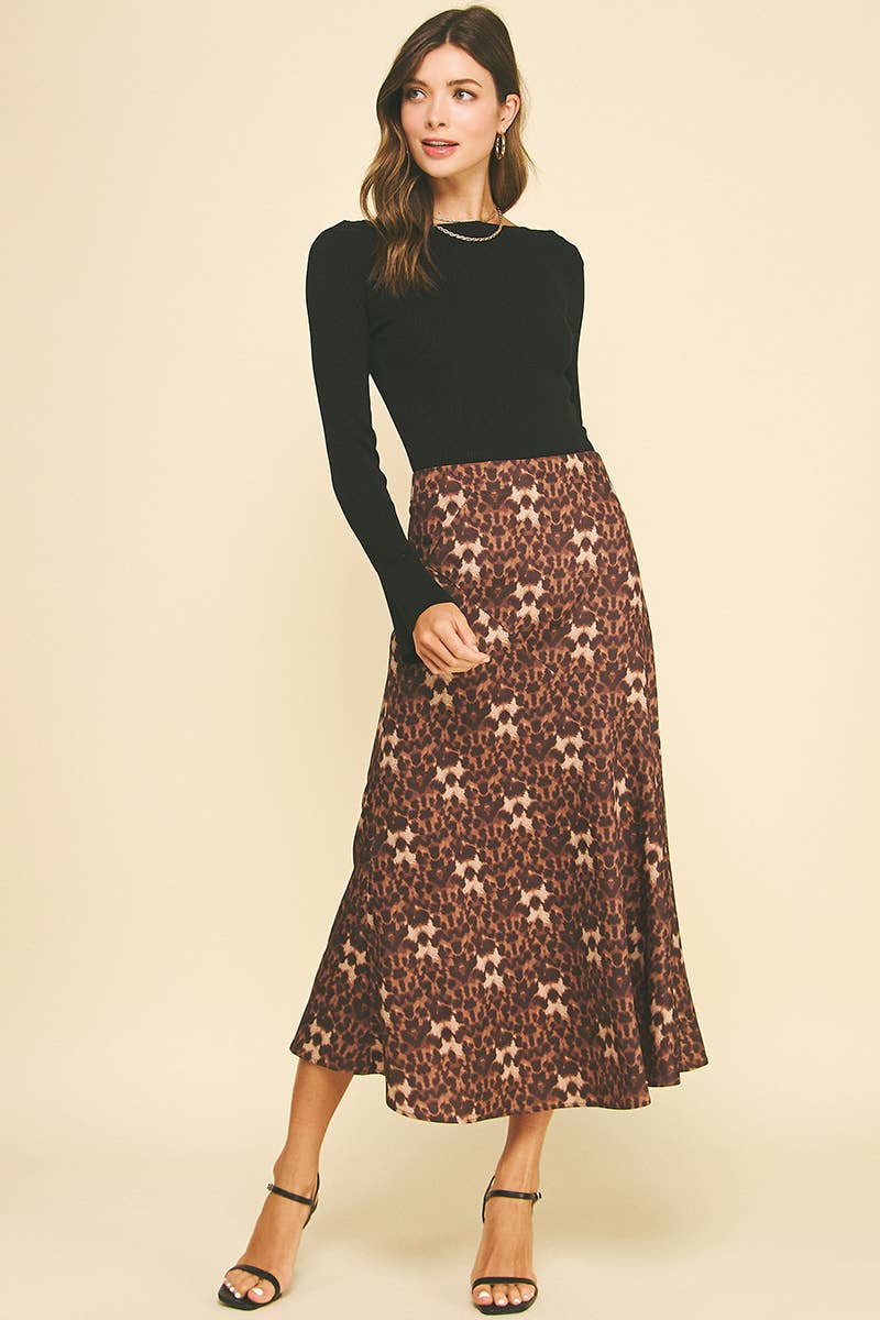 Leopard Silky Midi Skirt