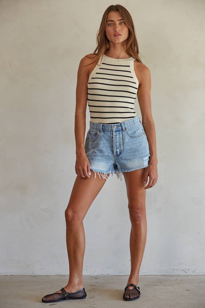 Knit Sweater Ribbed Striped Tank Top