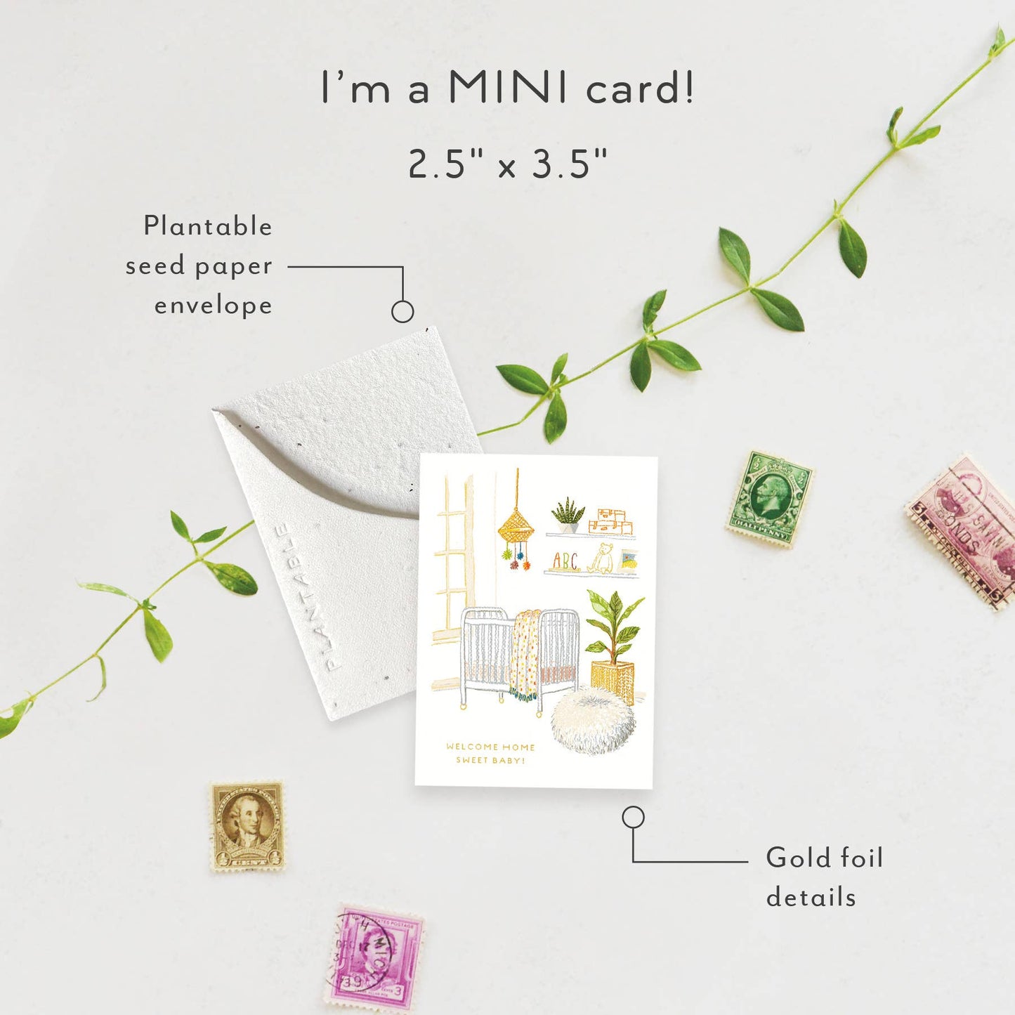 Nursery Sprout - Baby Mini Greeting Card (2.5" x 3.5")
