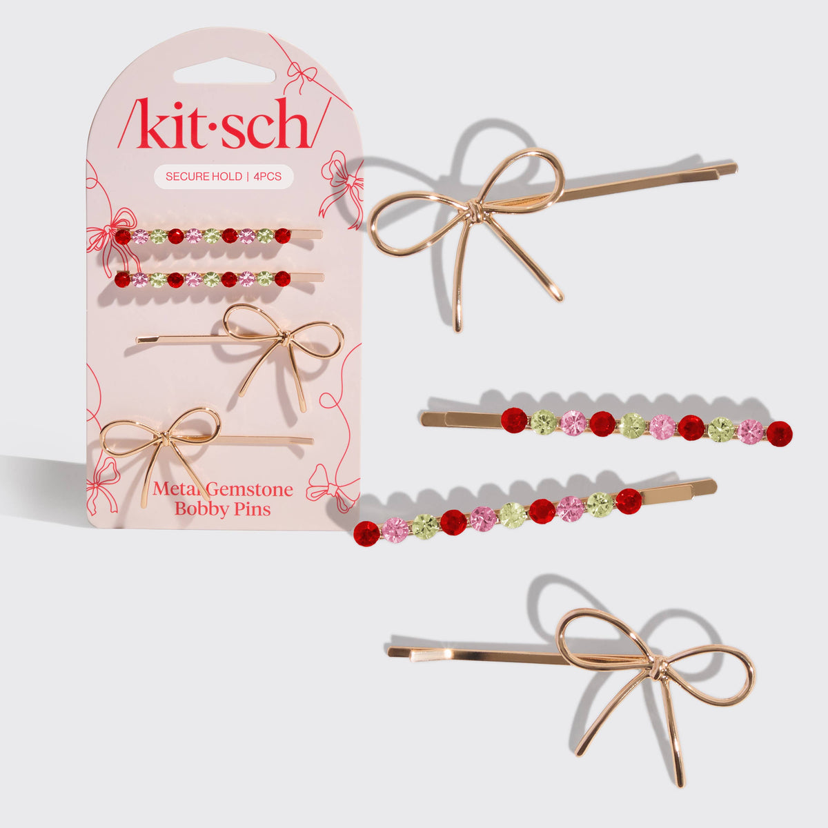 Gemstone & Bow Bobby Pins (4pc)