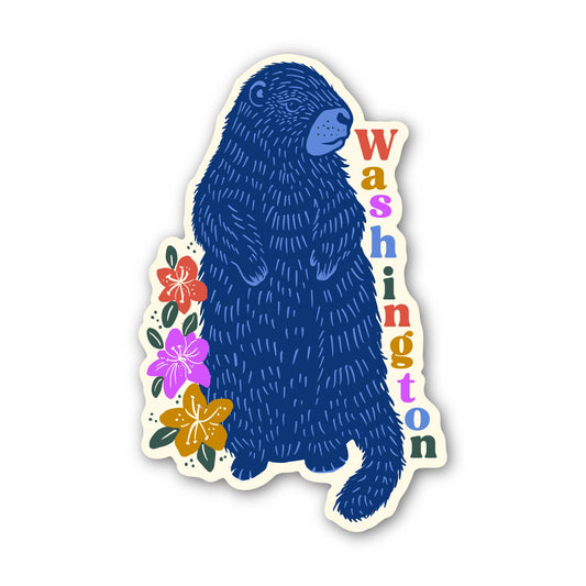 Washington Marmot Sticker, Pacific Northwest, Rhododendron