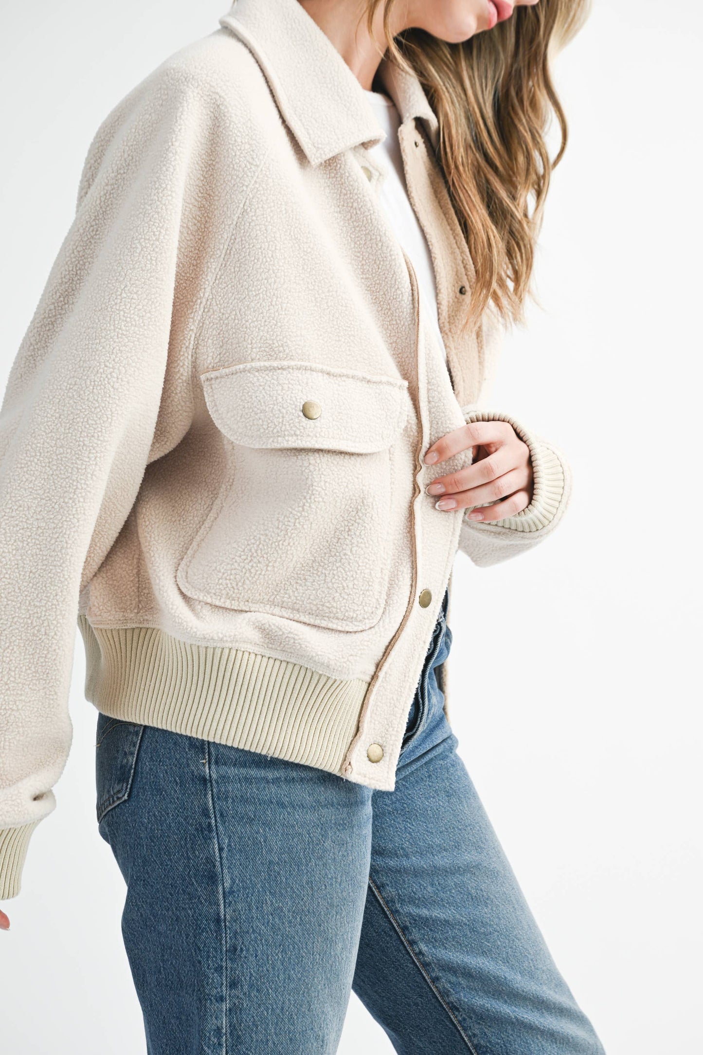 Cropped Button-Up Jacket with Patch Pockets