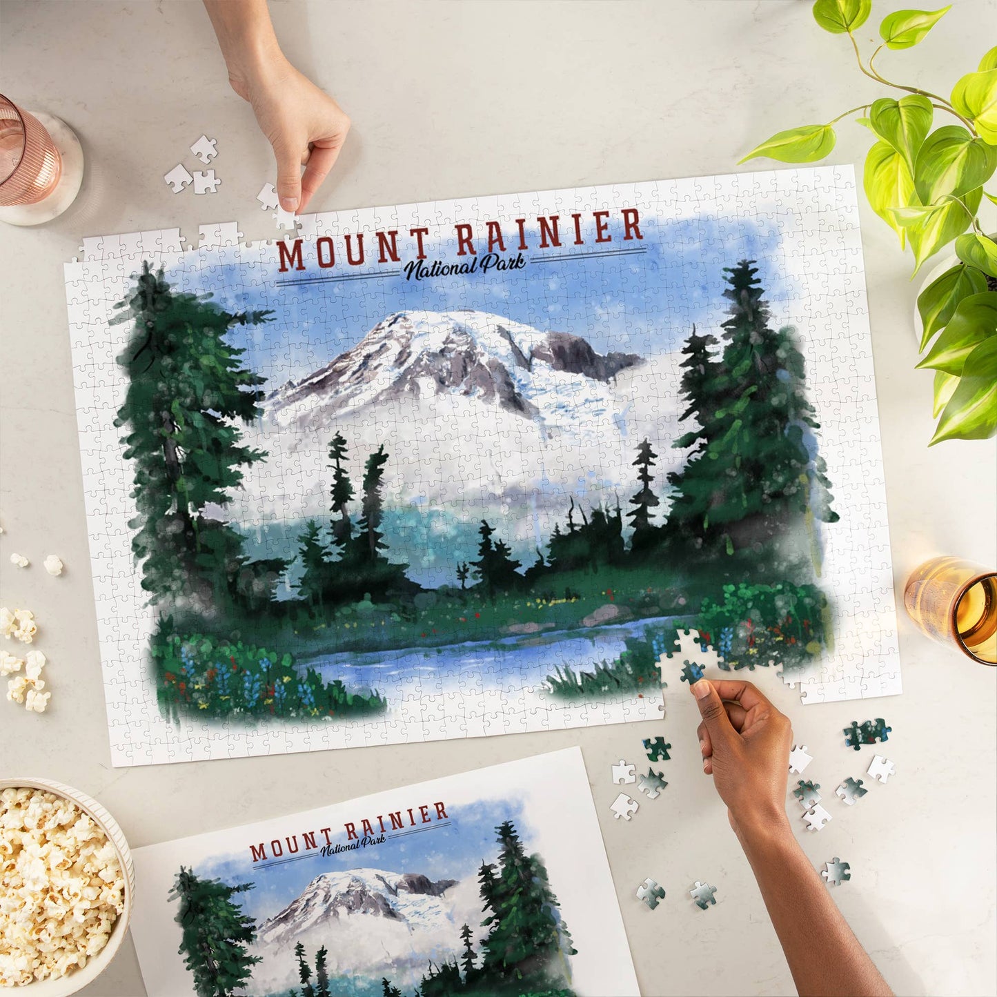 1,000 piece puzzle Mount Rainier, Washington, Watercolor