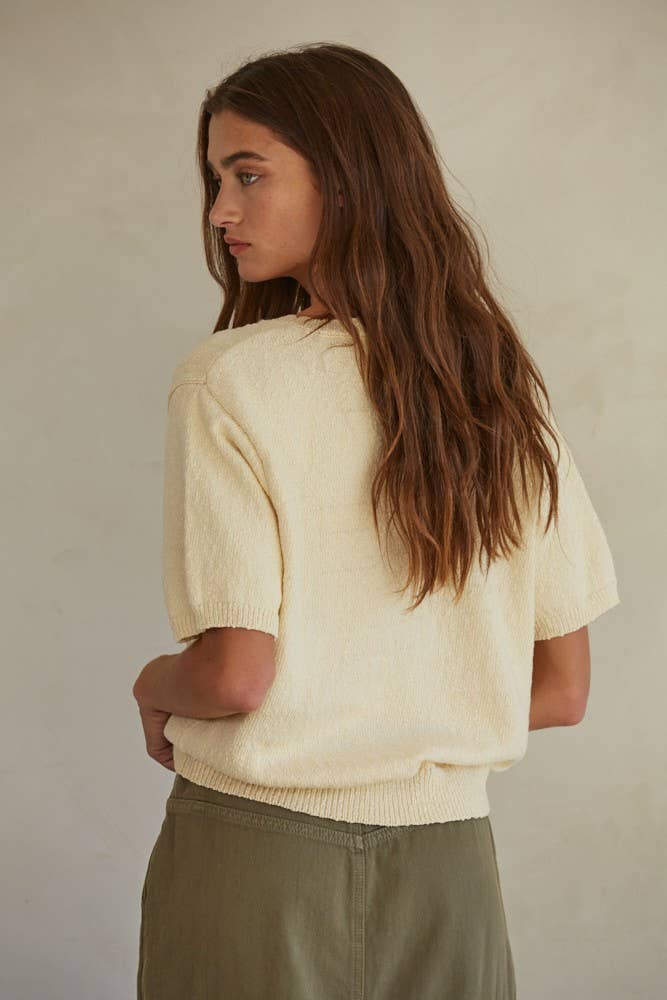 Knit Sweater Cotton Crew Neck Short Sleeve Top