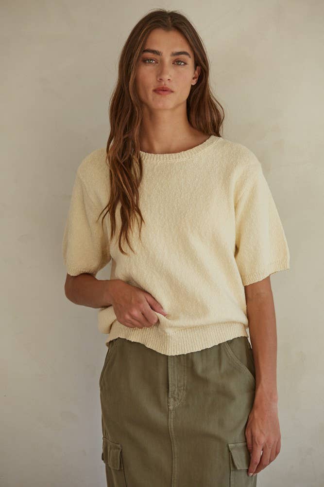 Knit Sweater Cotton Crew Neck Short Sleeve Top