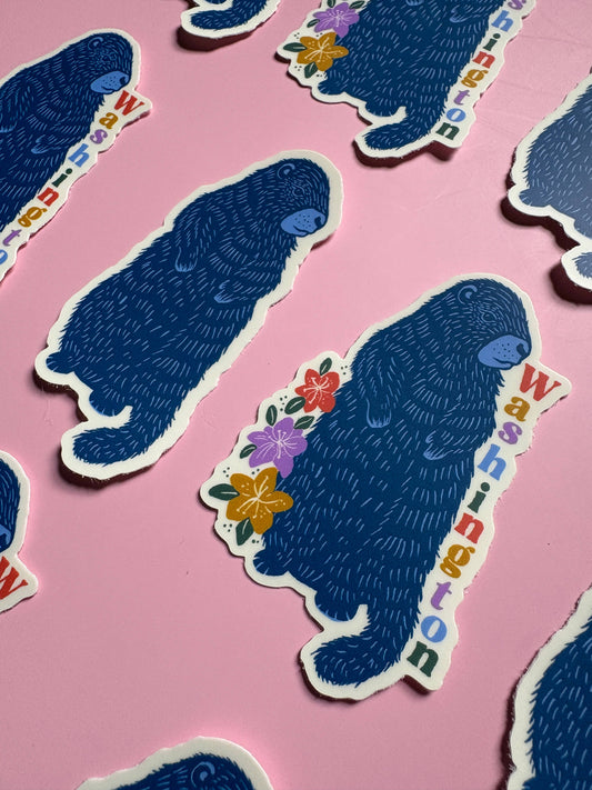 Washington Marmot Sticker, Pacific Northwest, Rhododendron
