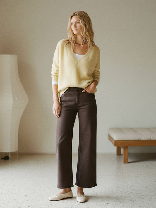 High-Rise Coated Wide-Leg Jeans