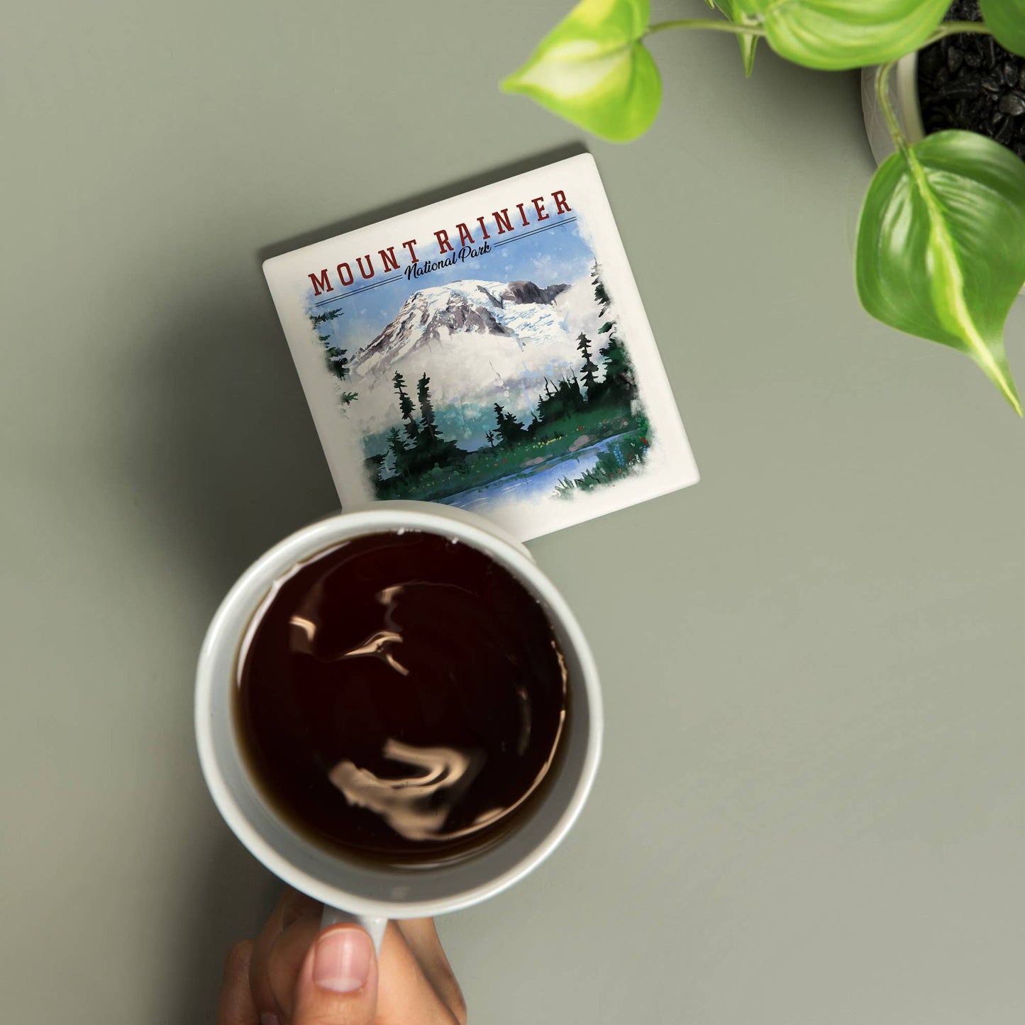 Mount Rainier, Washington, Watercolor CERAMIC COASTER