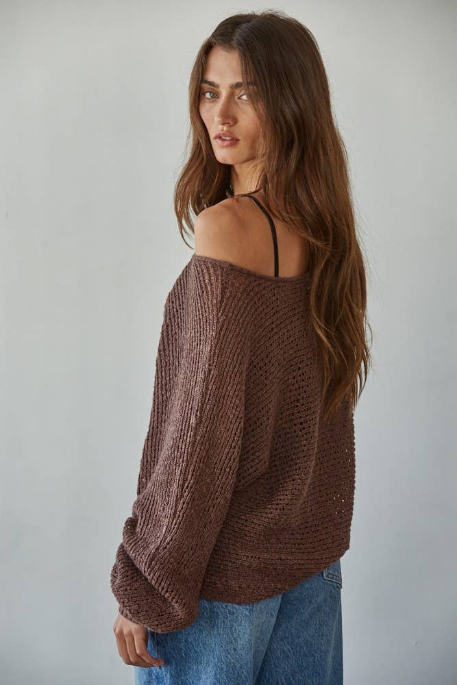 Sweater Knit Crochet Round Neck Long Sleeve Top