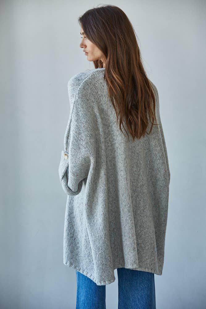 Knit Folded Quarter Sleeve Open Front Cardigan