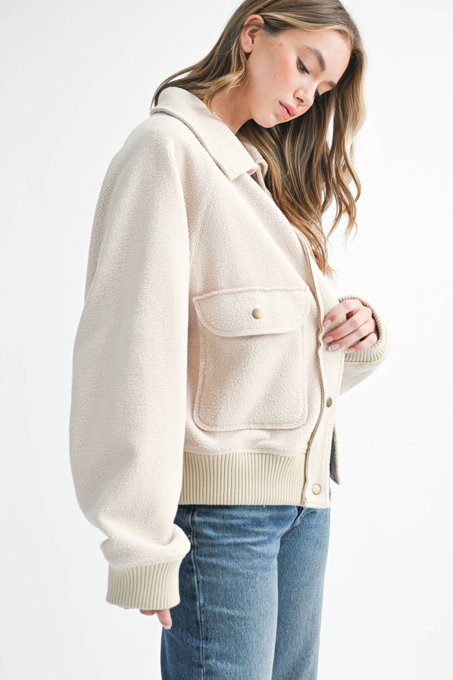 Cropped Button-Up Jacket with Patch Pockets