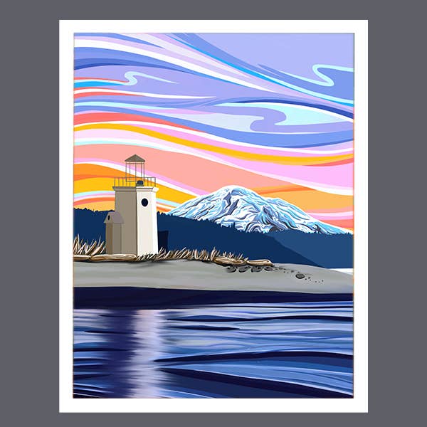 Evening Glow – Gig Harbor Lighthouse Art Print | Coastal