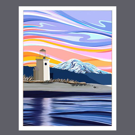 Evening Glow – Gig Harbor Lighthouse Art Print | Coastal