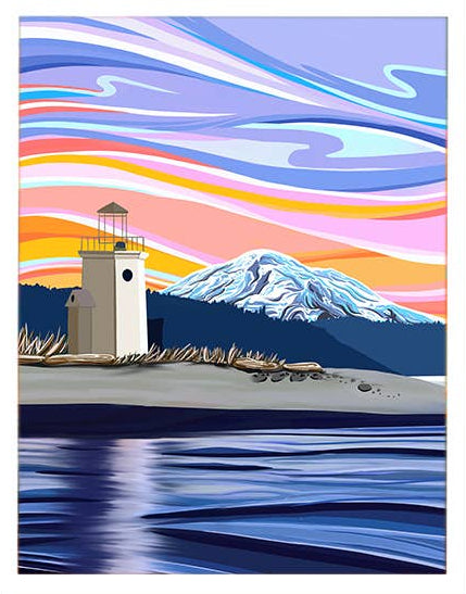 Evening Glow – Gig Harbor Lighthouse Art Print | Coastal