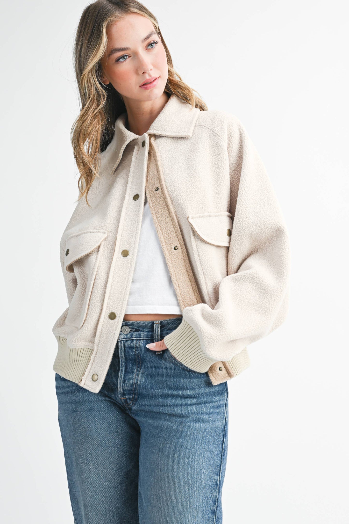 Cropped Button-Up Jacket with Patch Pockets