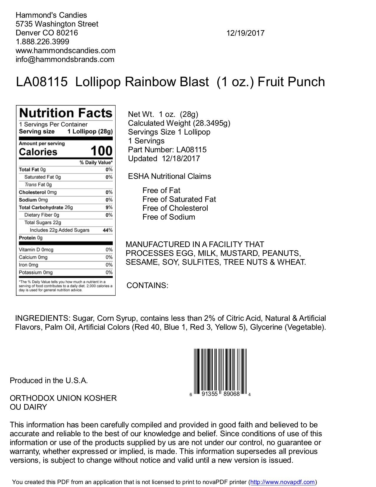 Rainbow Blast Fruit Punch Lollipop - 1oz