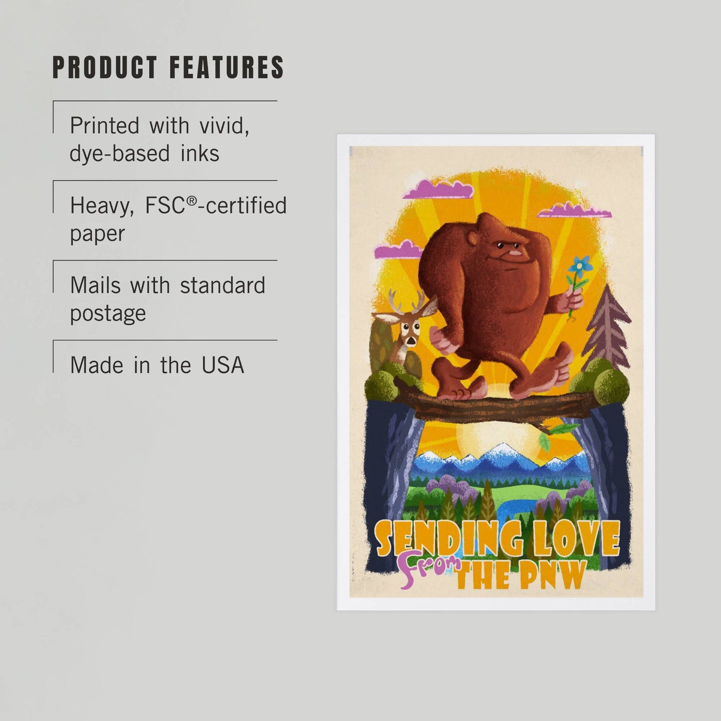 Sending Love from PNW, Bigfoot Postcard