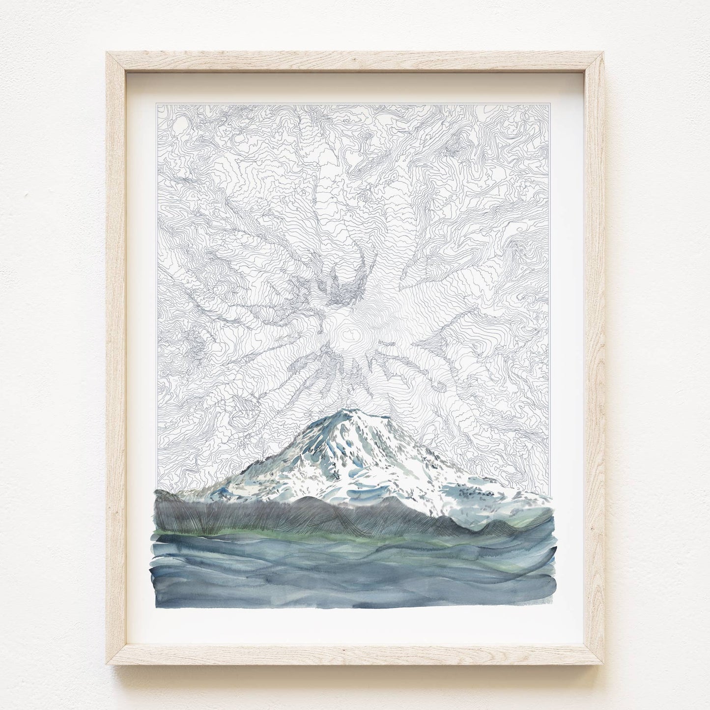 Mount Rainier TAHOMA Topo Mountain ART PRINT : 11 x 14
