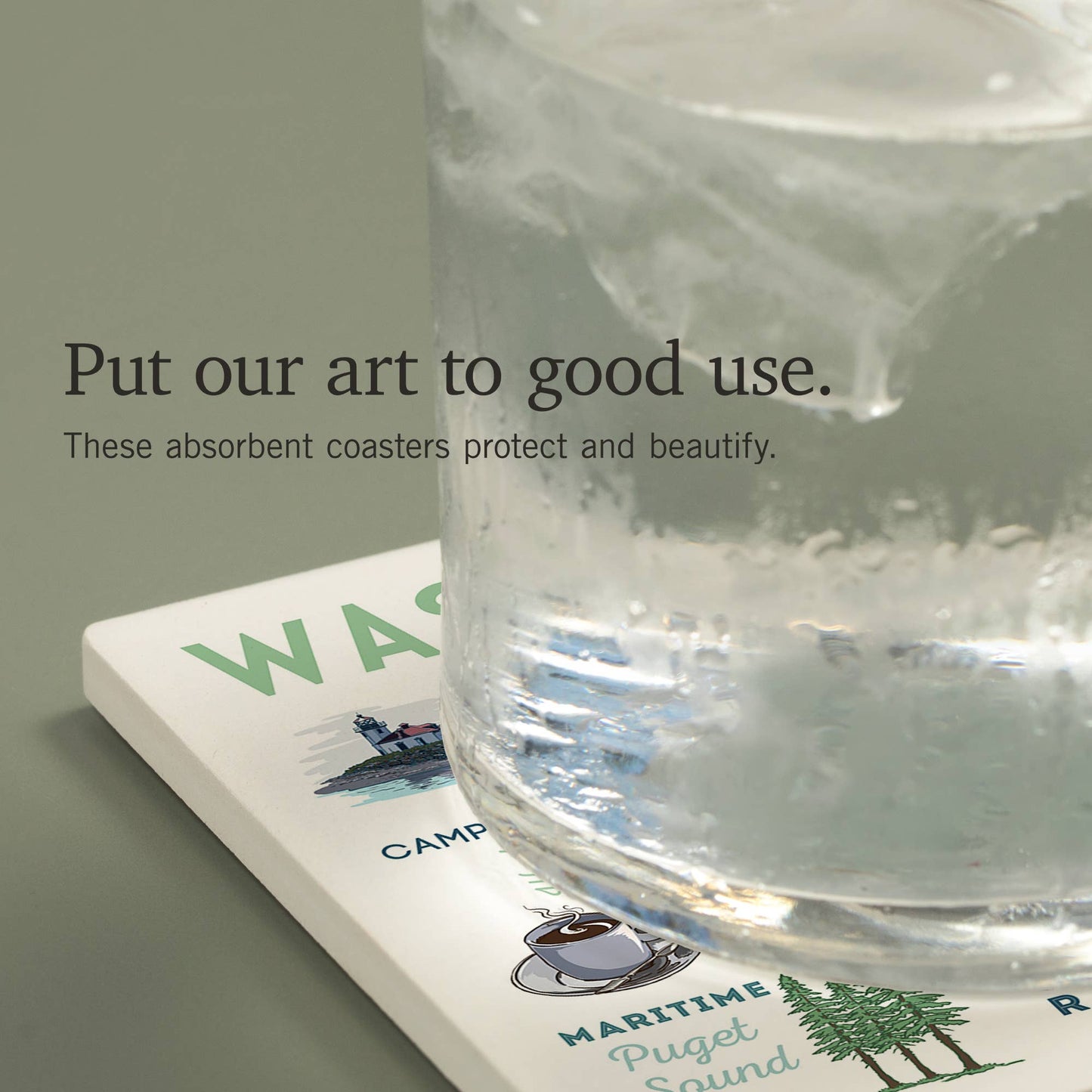 Washington, Typography & Icons CERAMIC COASTER