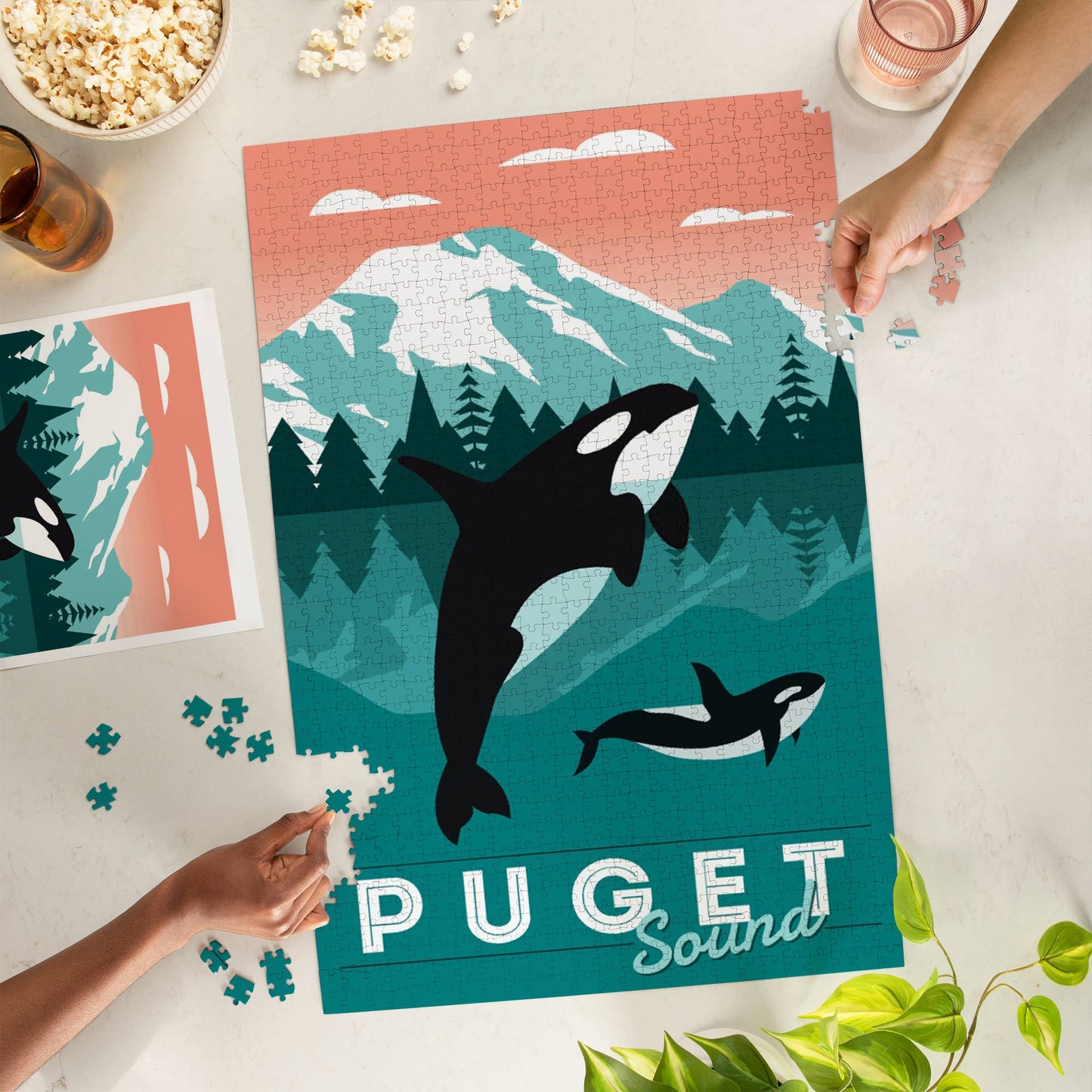 1000 PIECE PUZZLE Puget Sound, Orca Whale & Calf