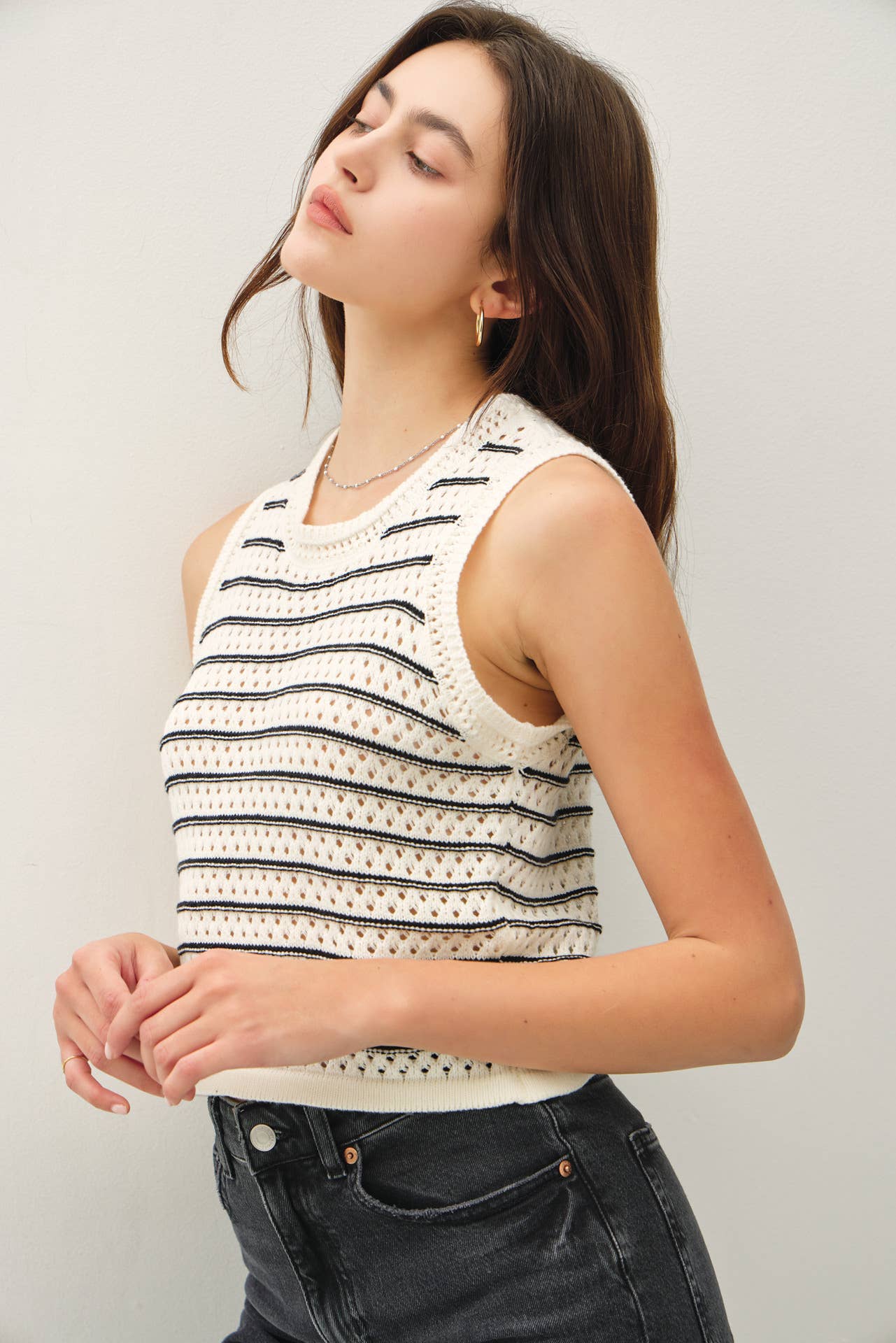 CHUNKY KNIT, STRIPED SWEATER TANK