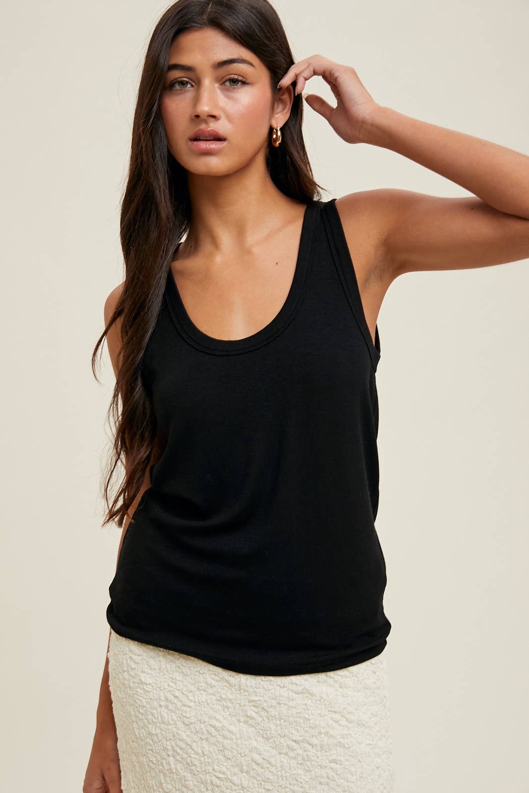 BASIC SCOOP NECK RIBBED KNIT TANK / WL25-10185: OFF WHITE, L