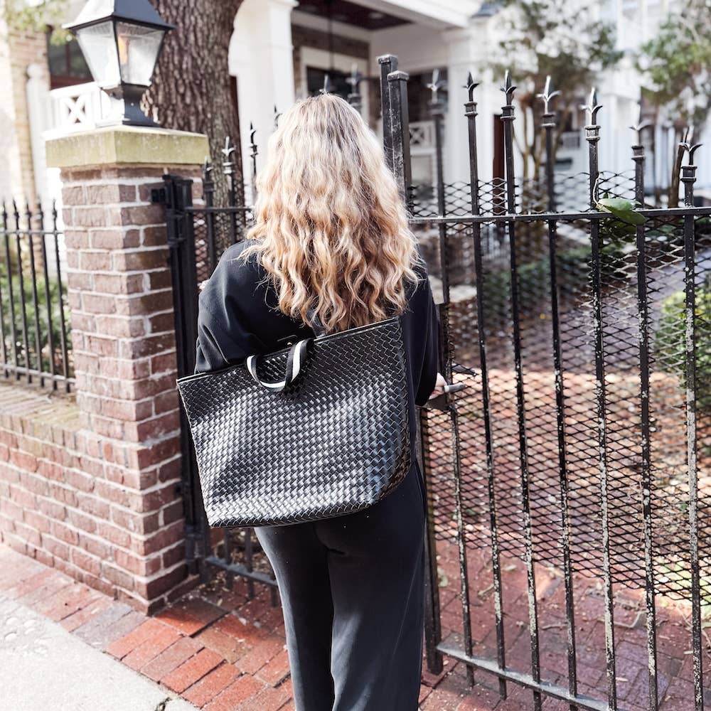 Woven Tiffany Organizer Tote Bag: Checkered Brown