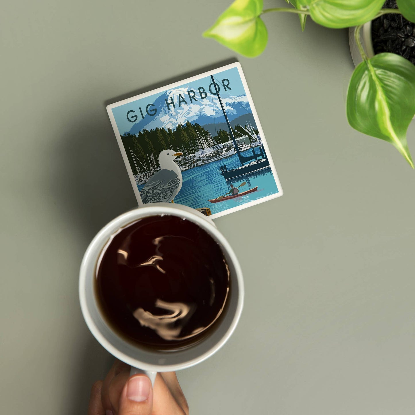Ceramic Coaster Gig Harbor, Washington, Day Scene