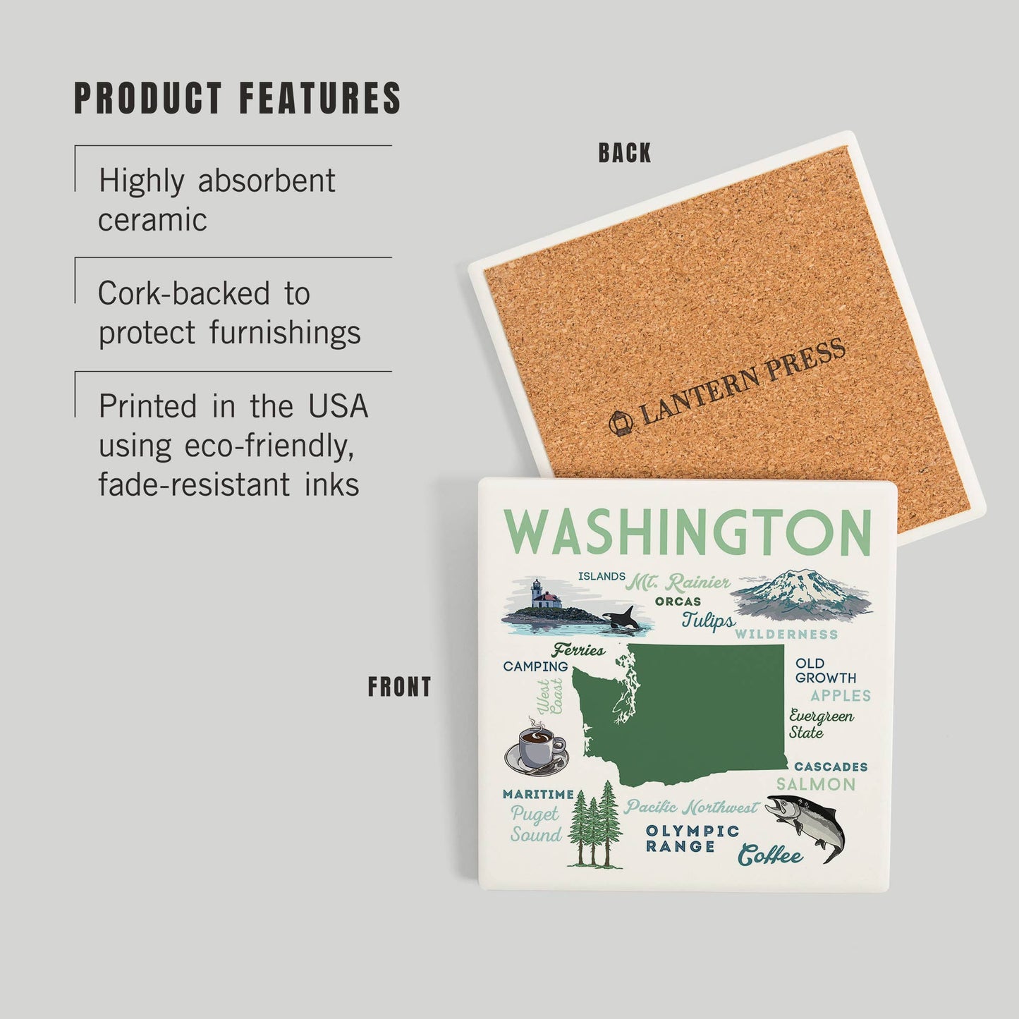 Washington, Typography & Icons CERAMIC COASTER