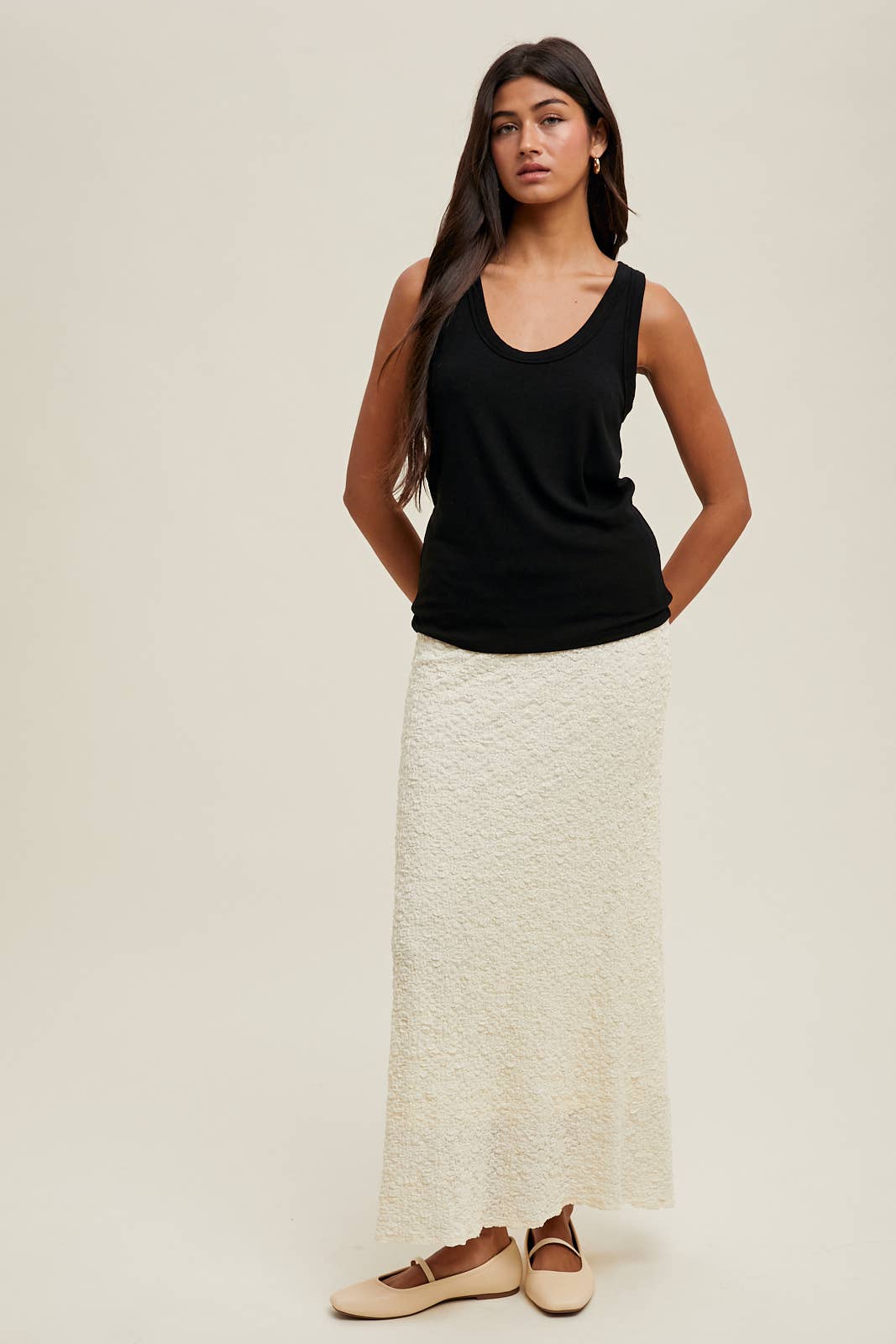 BASIC SCOOP NECK RIBBED KNIT TANK / WL25-10185: OFF WHITE, L