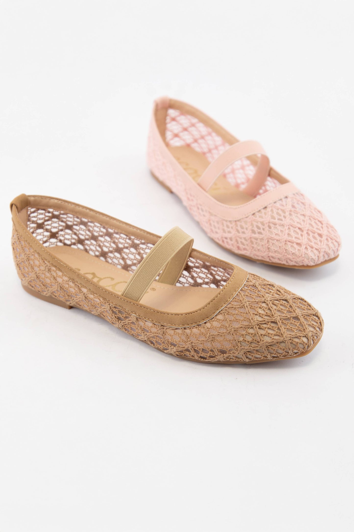 REGINA SEMI SQUARE TOE COTTON LACE UPPER FLAT
