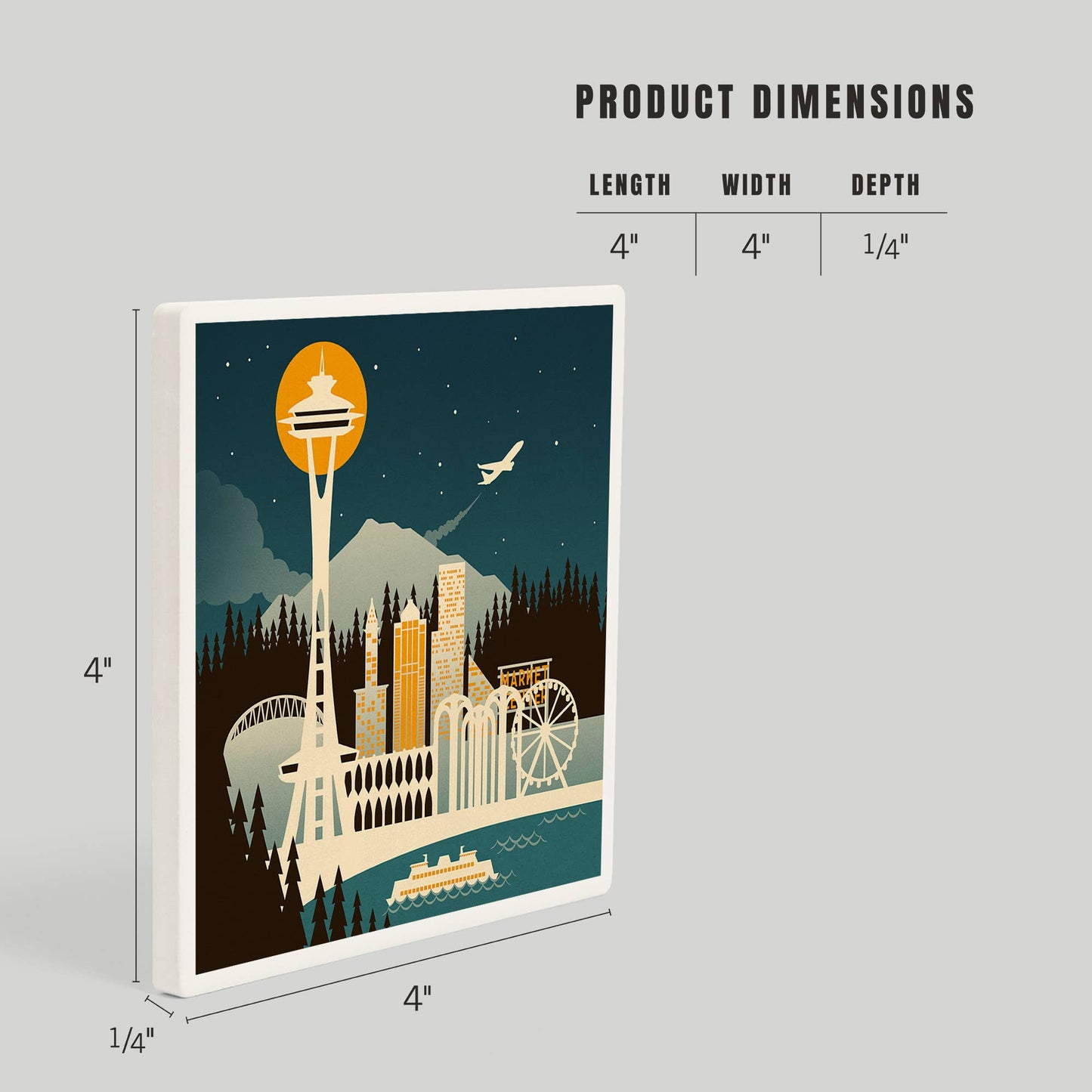 Ceramic Coaster Seattle, Washington Retro Skyline