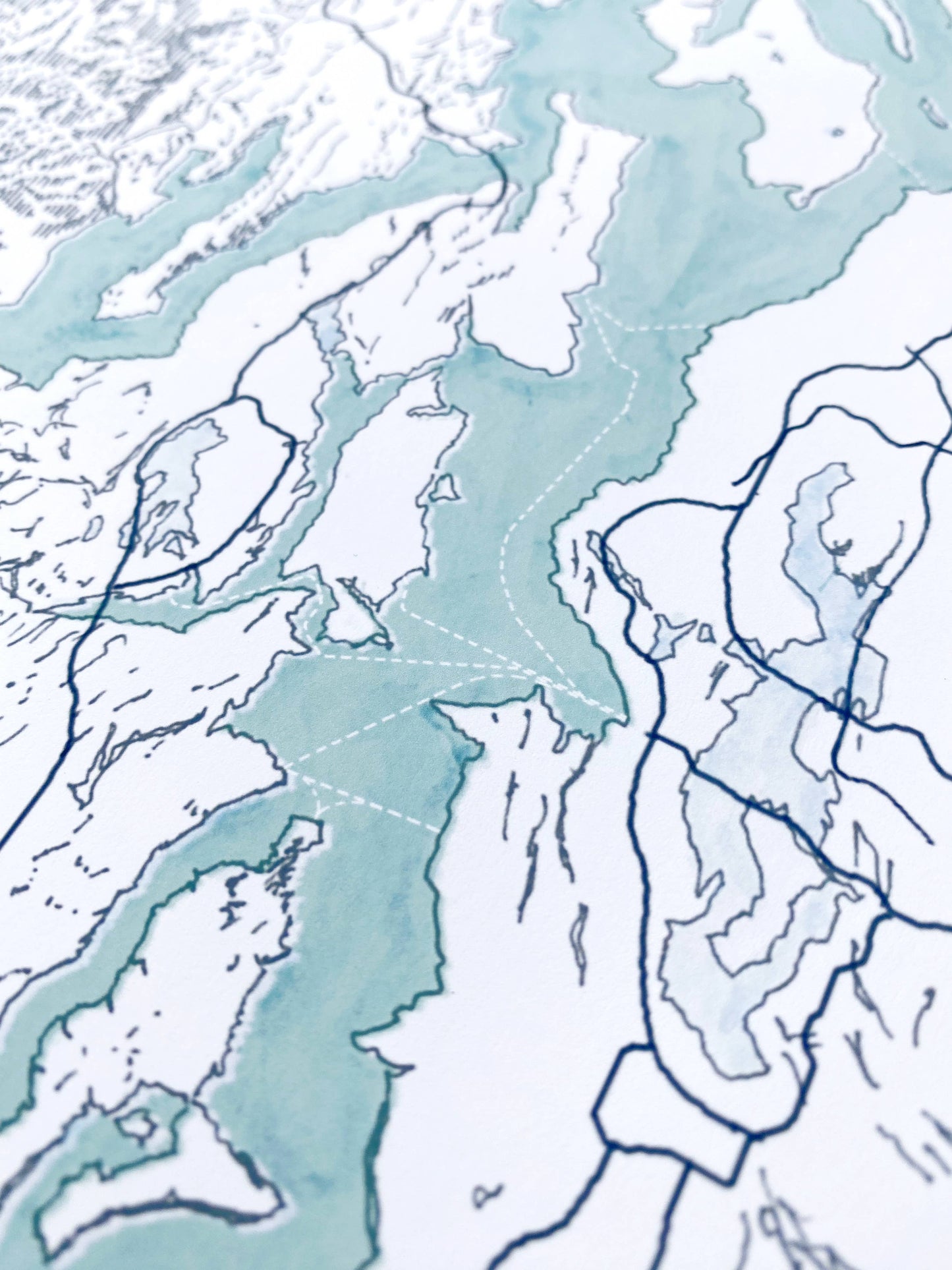 13x19 Puget Sound Topo Watercolor Map ART PRINT