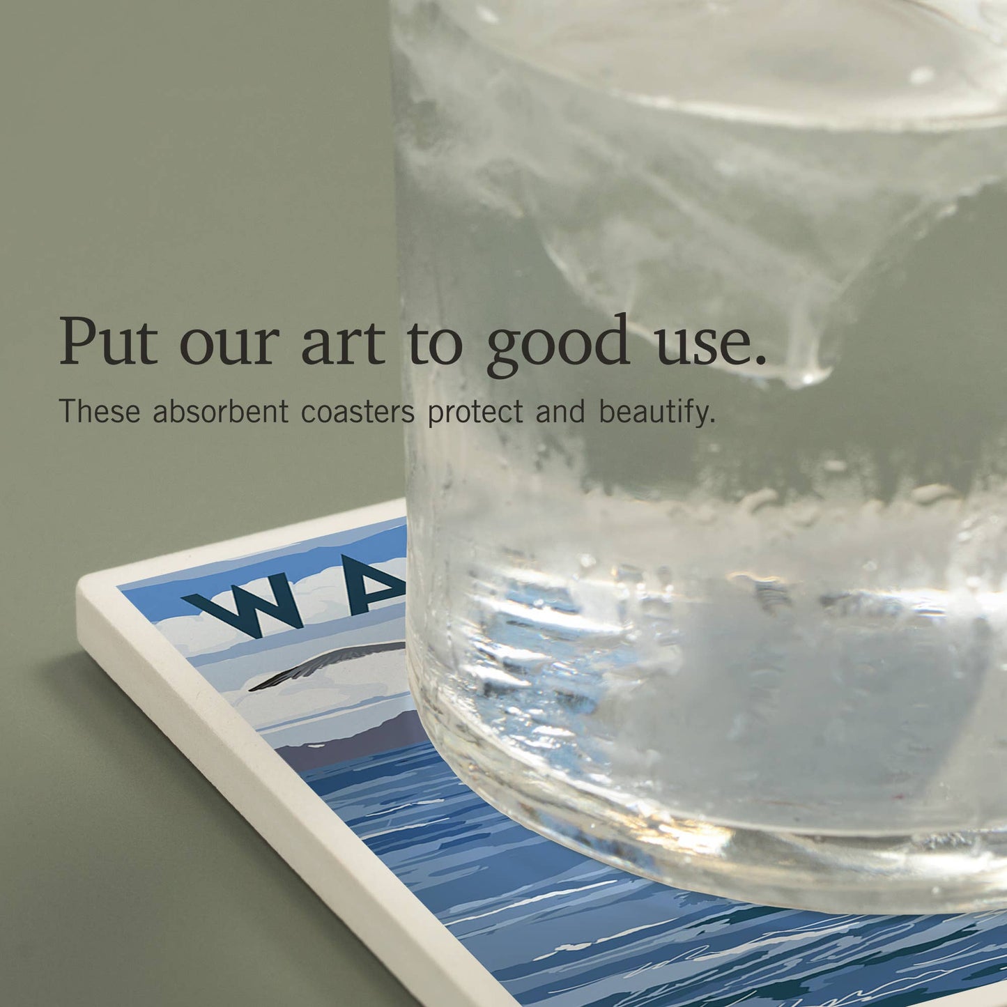 CERAMIC COASTER Washington, Sloop Sailboat & Lake