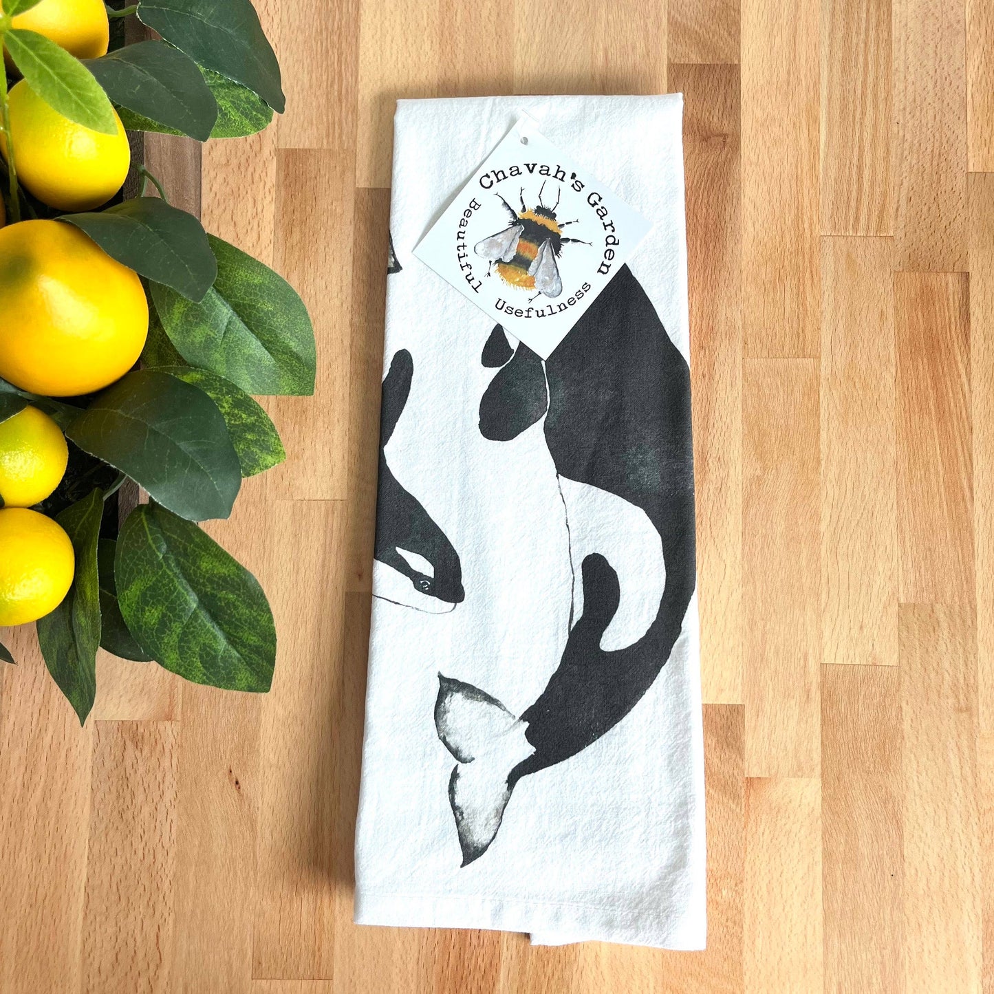Orca Flour Sack Tea towel, Coastal, Ocean