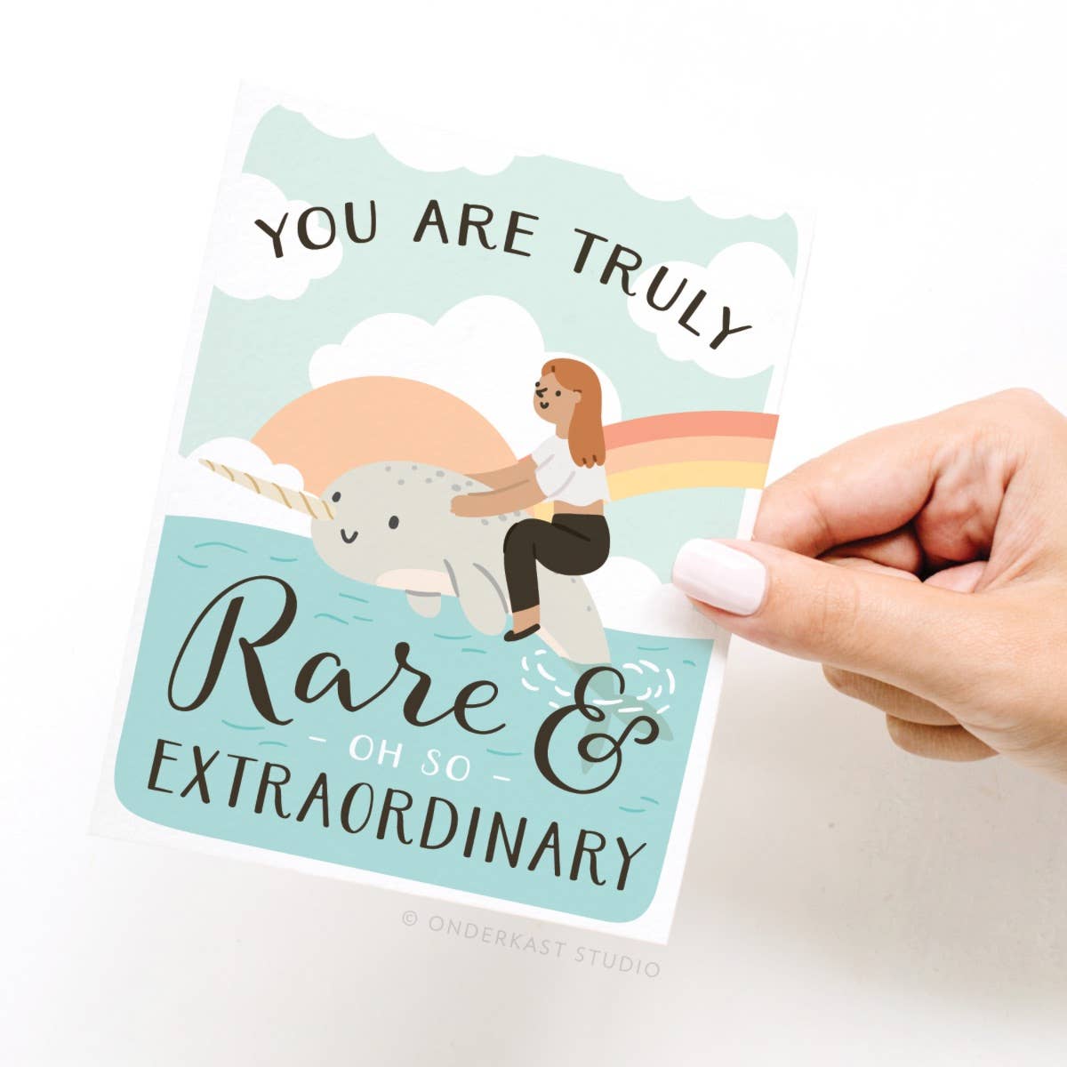 You Are Truly Rare Narwhal Greeting Card: Light