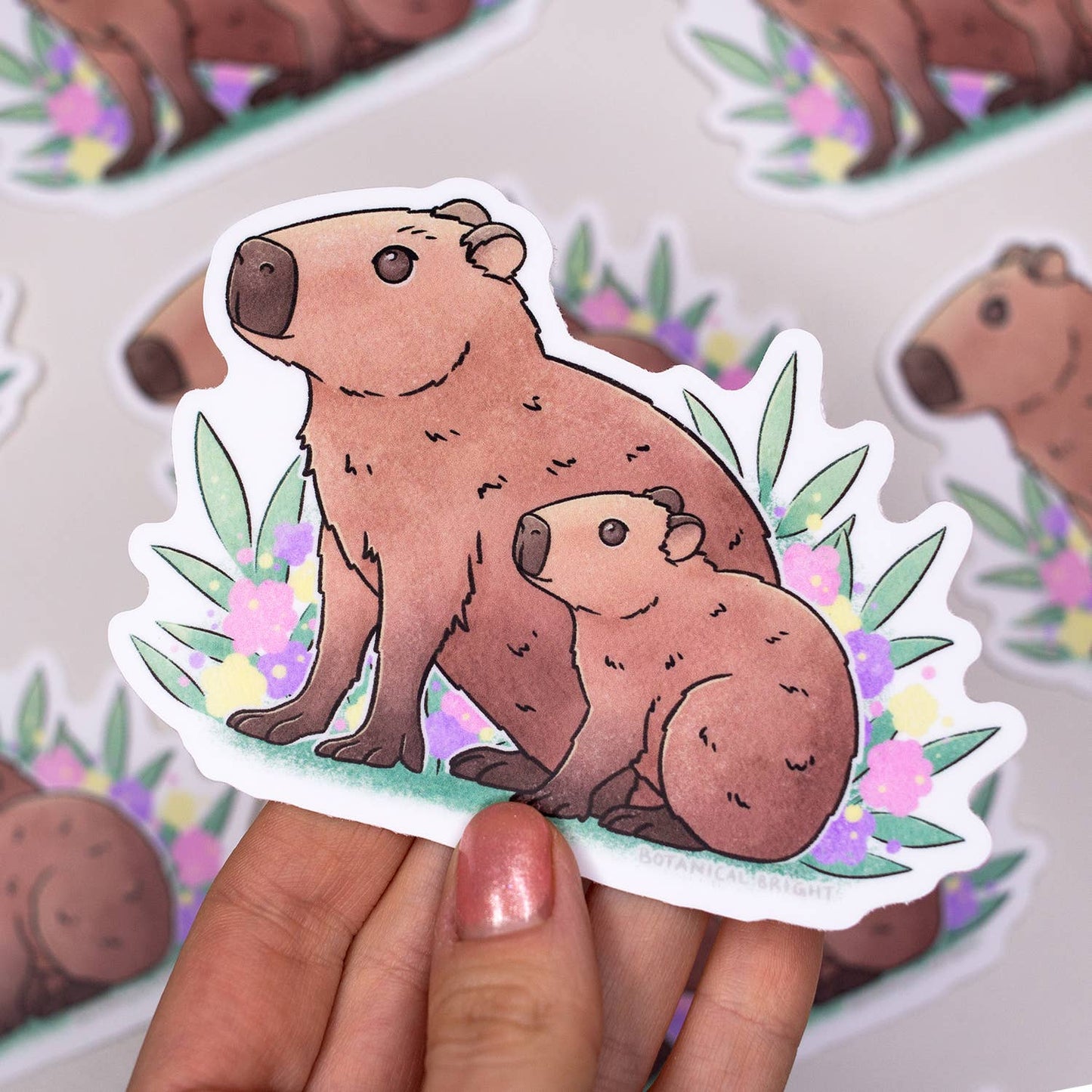 Capybara with Baby Waterproof Vinyl Sticker