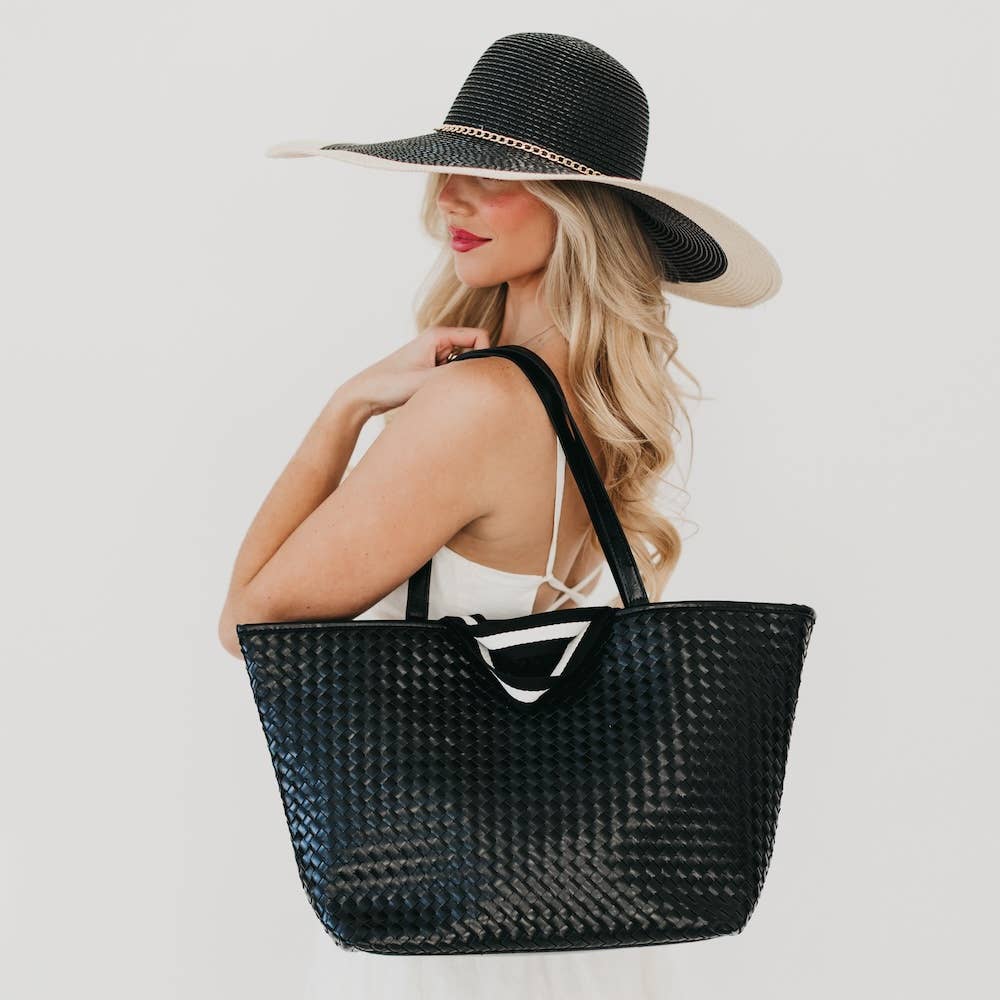 Woven Tiffany Organizer Tote Bag: Checkered Brown