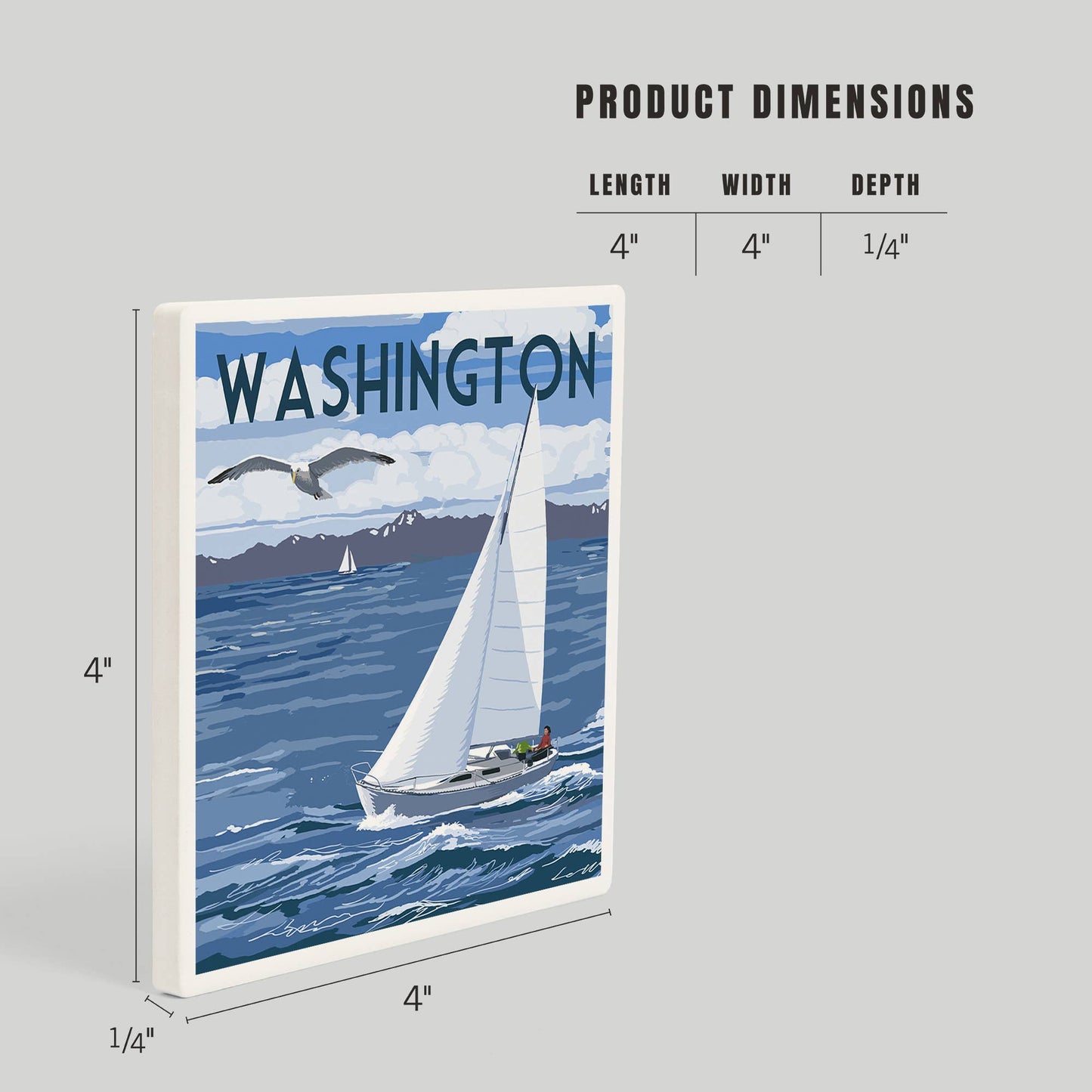 CERAMIC COASTER Washington, Sloop Sailboat & Lake