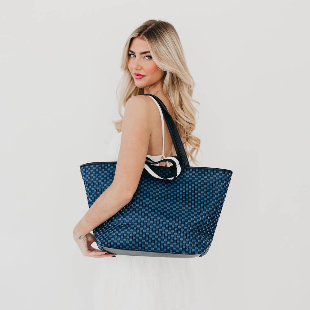 Woven Tiffany Organizer Tote Bag: Checkered Brown