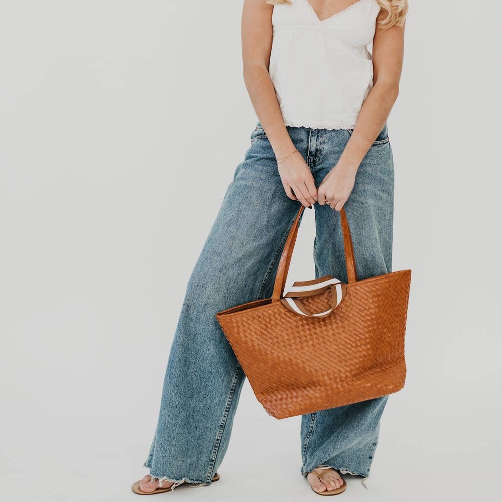 Woven Tiffany Organizer Tote Bag: Checkered Brown