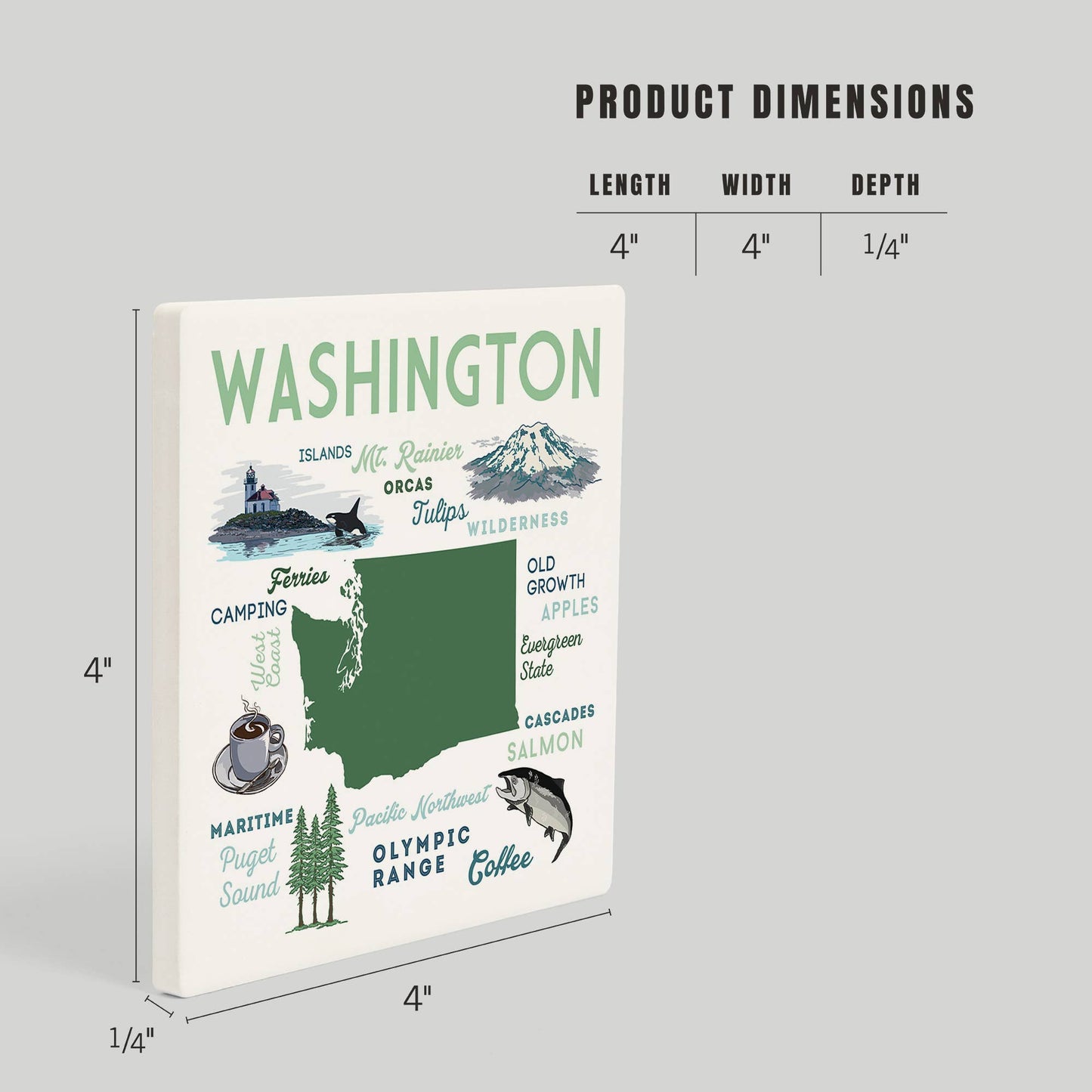 Washington, Typography & Icons CERAMIC COASTER