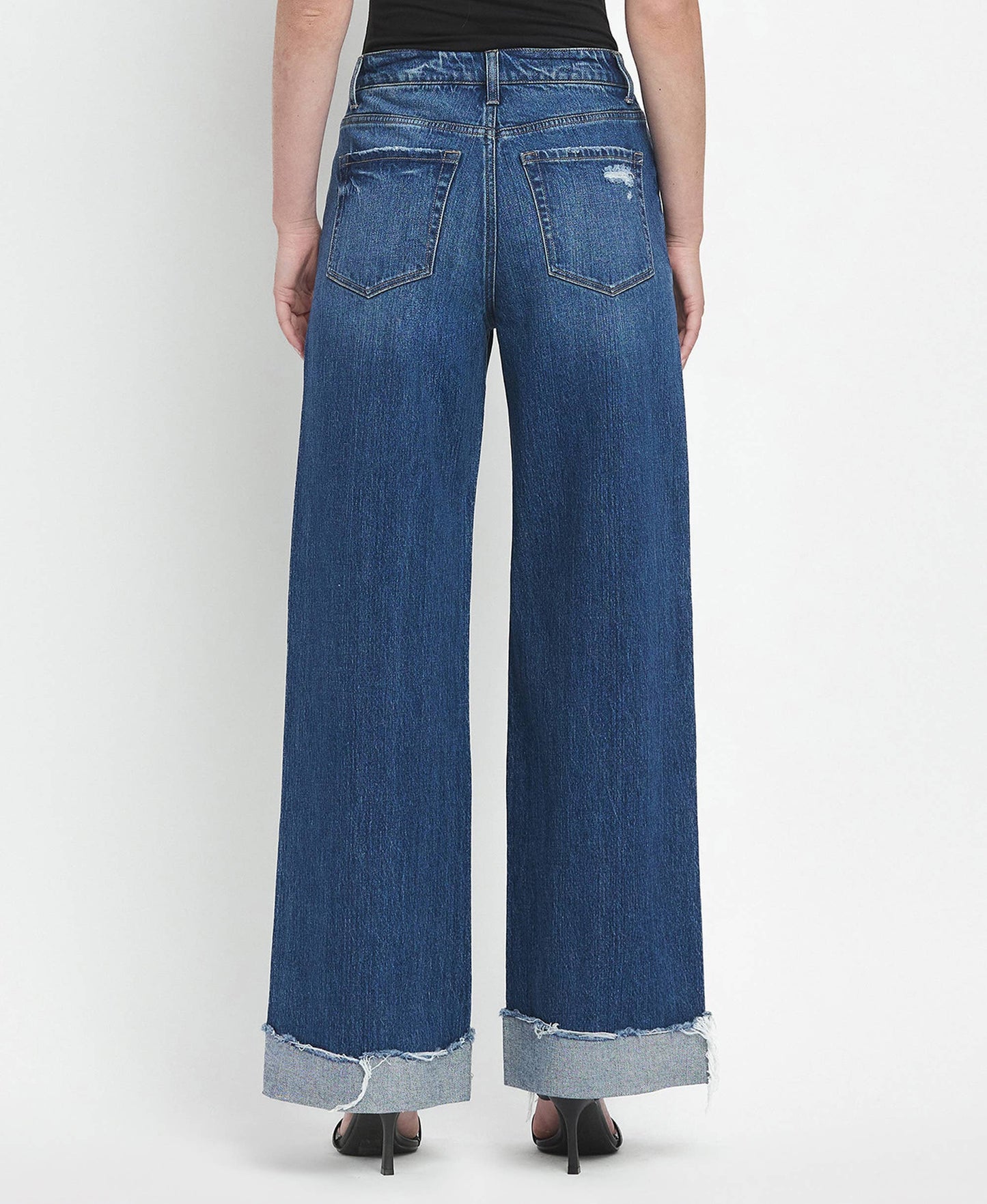 SUPER HIGH RISE CUFFED BAGGY WIDE JEANS T6614: BRILLIANCE, 27