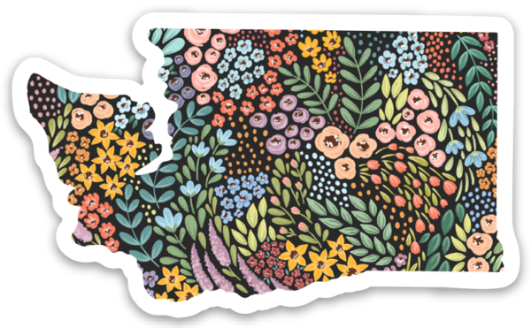 Washington State Floral Sticker 3x2in.: Waterfall Floral
