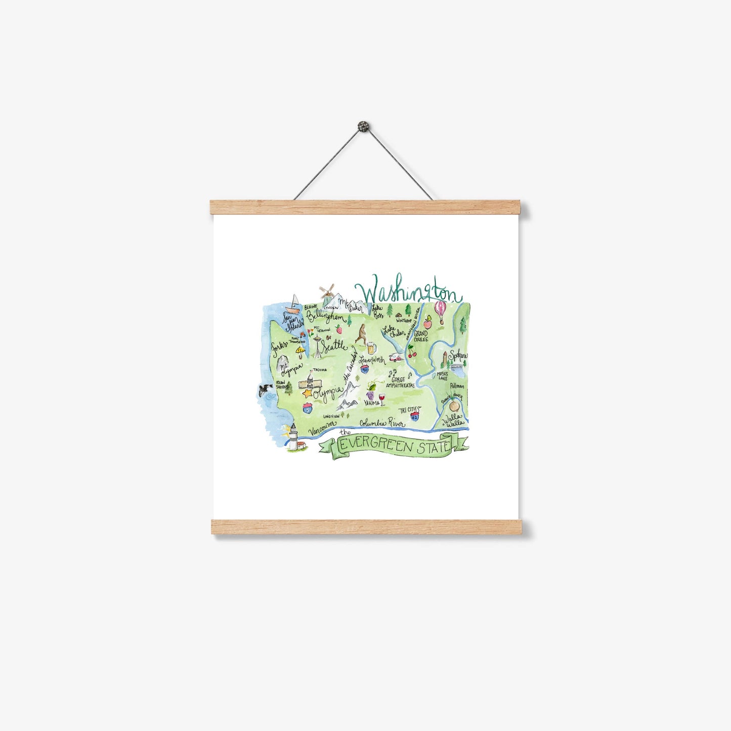 Washington State Map Art Print