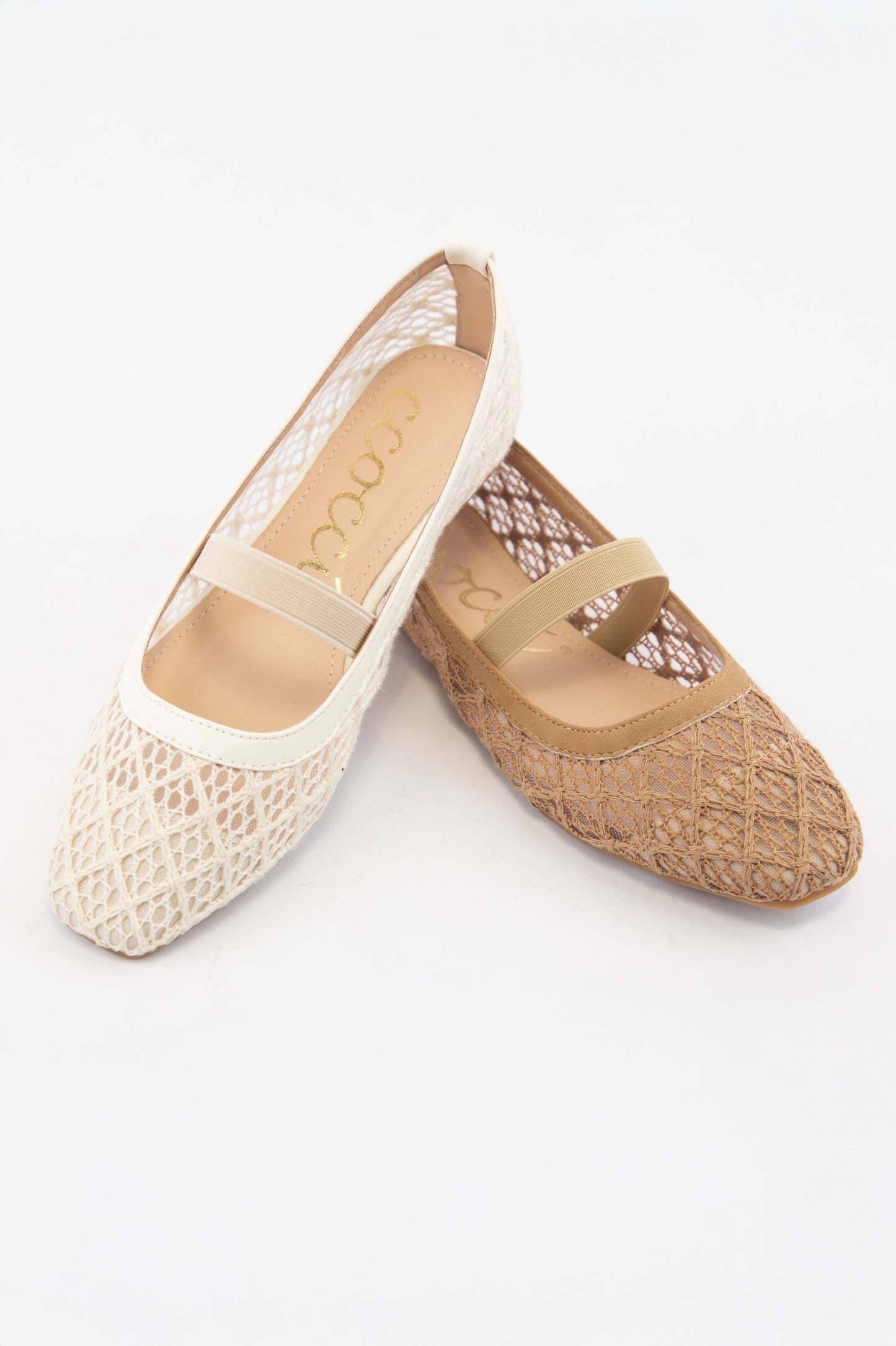 REGINA SEMI SQUARE TOE COTTON LACE UPPER FLAT