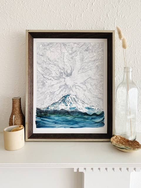 Mount Rainier TAHOMA Topo Mountain ART PRINT : 11 x 14