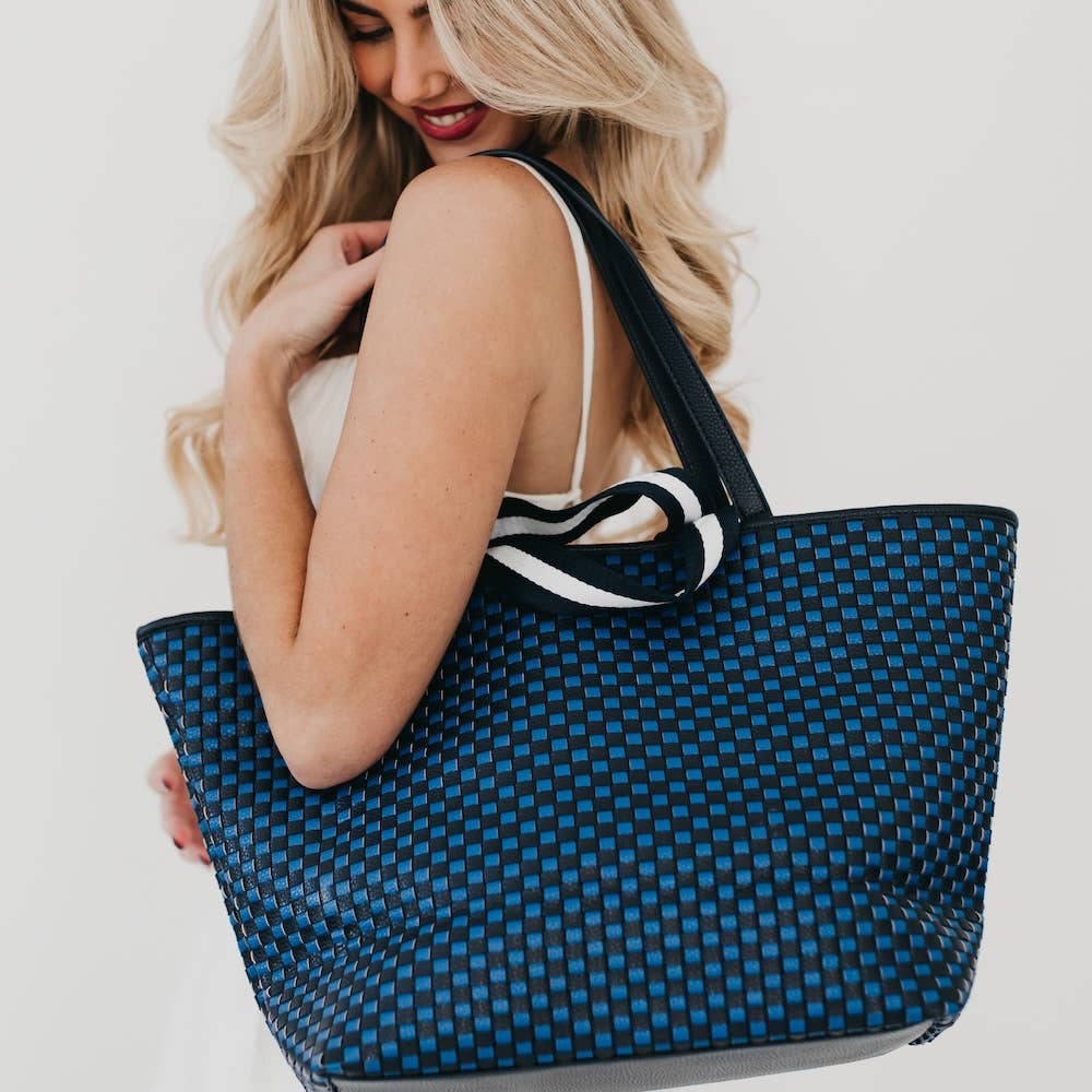 Woven Tiffany Organizer Tote Bag: Checkered Brown