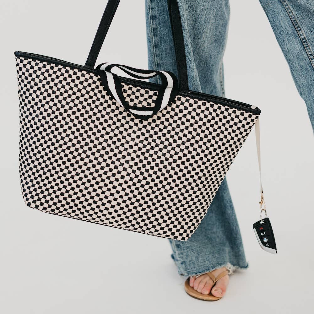 Woven Tiffany Organizer Tote Bag: Checkered Brown
