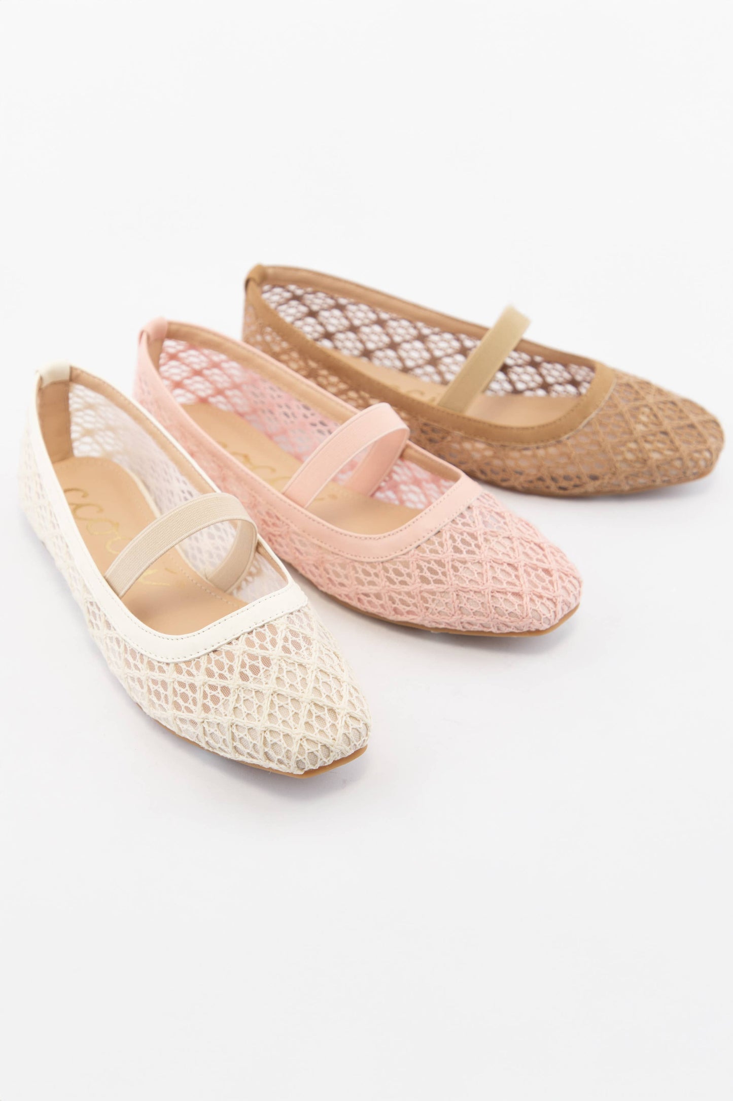 REGINA SEMI SQUARE TOE COTTON LACE UPPER FLAT
